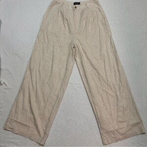 Fab'rik Pants Womens Large L Ivory Linen Blend Pull On Gauzy‎ Wide Leg Lined